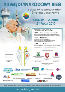 12 Midzynarodowy Bieg Krakw-Skotniki z okazji 97 urodzin witego Jana Pawa II Krakw, dystans 13,5km - 21.05.2017